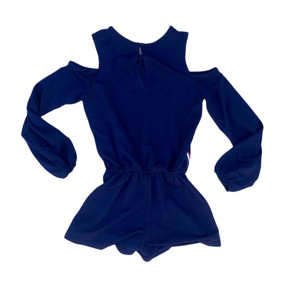 Pinc Premium navy blue cold shoulder romper varsity stripe down sides, Medium - Picture 5 of 9